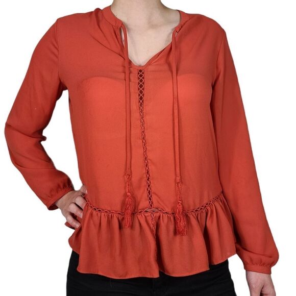 a.n.a Baked Apple Long-Sleeve Peplum Blouse - Picture 2 of 7